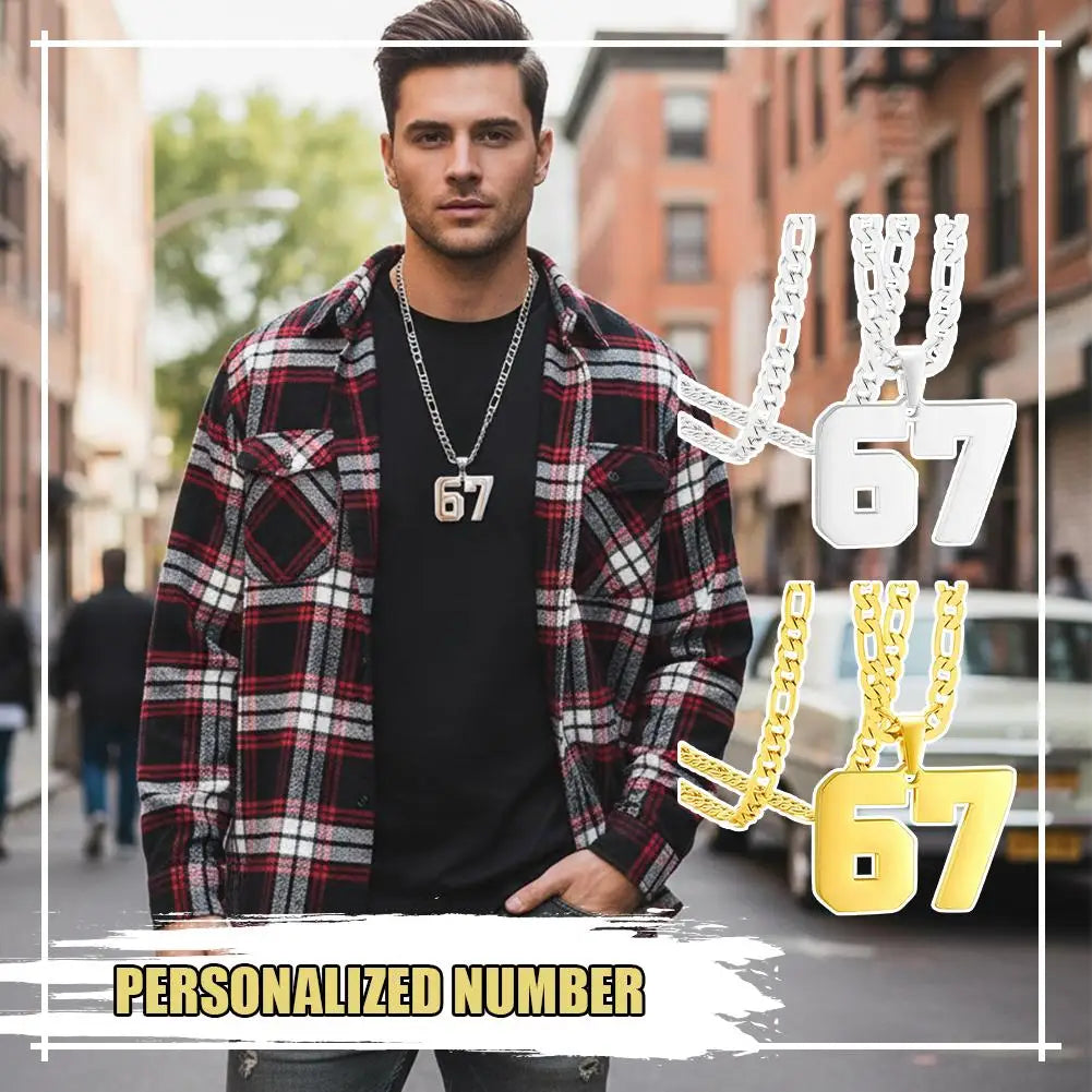 67 Number Pendant Necklace | Gold-Tone Figaro Chain Unisex Gift Number Pendant Necklace QXL