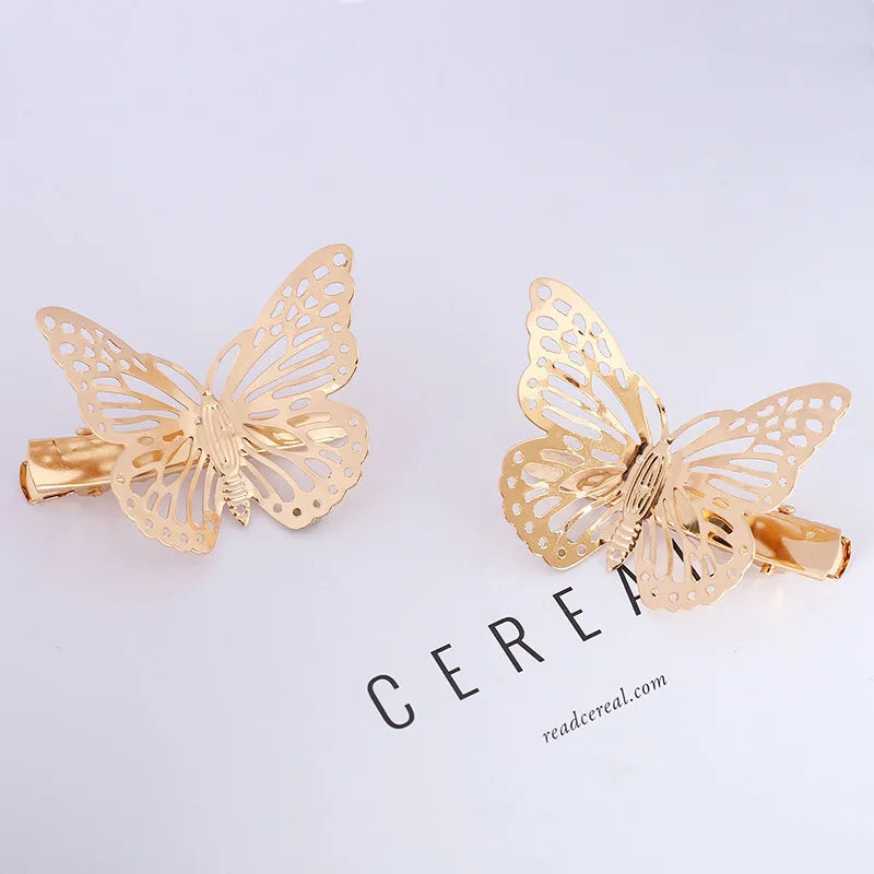 Shiny Metal Butterfly Hair Clip | Golden Bridal Hairpin Butterfly Hair Clip QXL