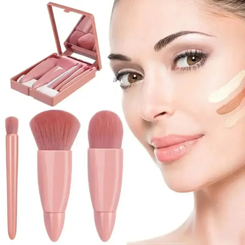 VVOCCI 5-Piece Mini Travel Makeup Brush Set with Case & Mirror Travel Makeup Brush Set QXL