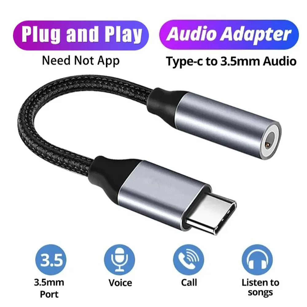 USB-C to 3.5mm Audio Adapter Cable | iPhone 15 & Samsung Audio Adapter Cable QXL GRAY