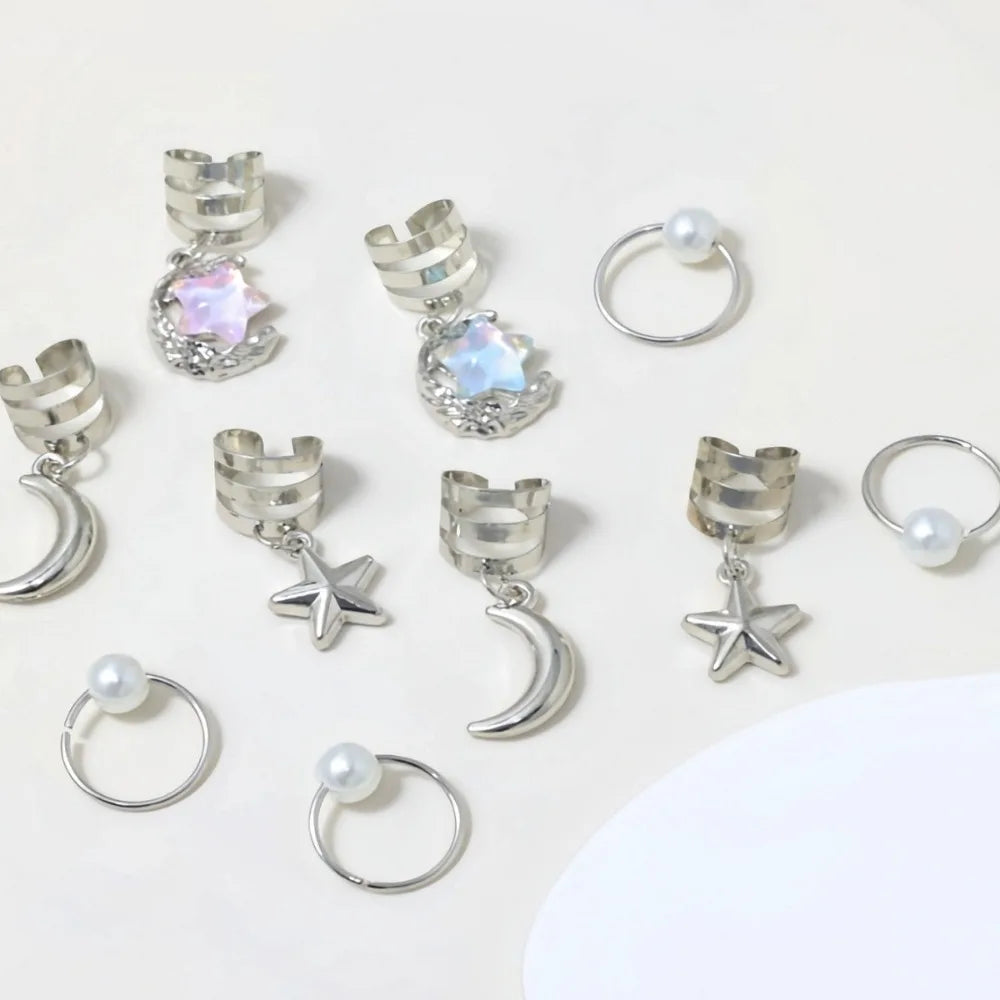 10-Pack Star & Moon Hair Cuffs Braid Rings with Pendants Hair Braid Cuffs QXL