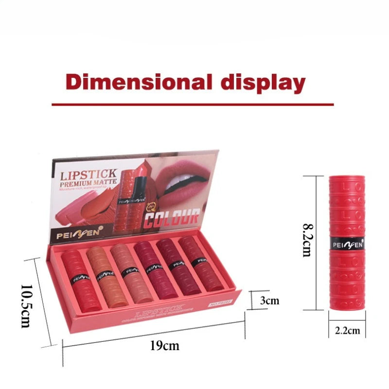 6-Piece Matte Lipstick Set – Waterproof & Cup-Proof Lip Color Matte Lipstick Set QXL