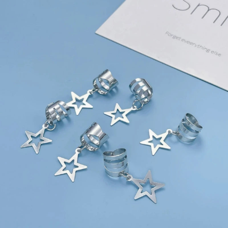10-Pack Star Metal Hair Rings | Dreadlock Braid Cuffs Hair Braid Cuffs QXL