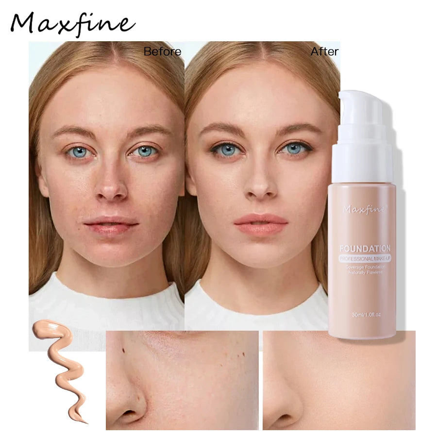 MAXFINE 12-Shade Full Coverage HD Liquid Foundation 30ml Liquid Foundation QXL