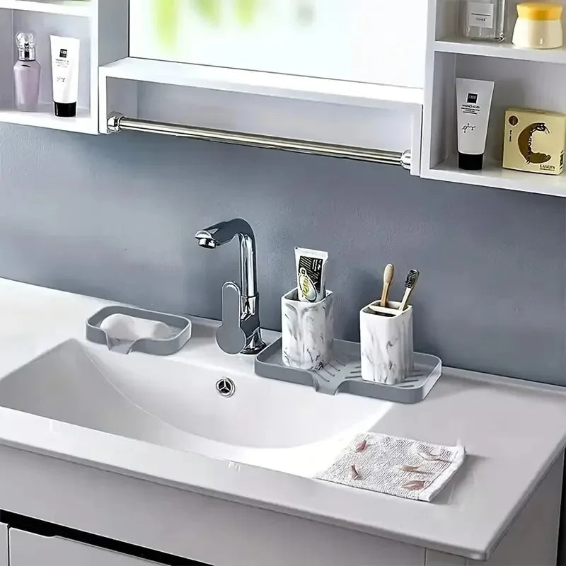 Silicone Sink Mat | Faucet Splash Pad & Soap Drain Tray Silicone Sink Mat QXL