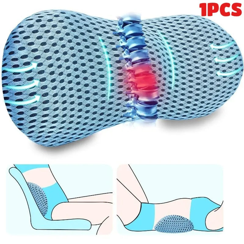 Memory Foam Lumbar Support Pillow | Office Chair & Car Seat Lumbar Support Pillow QXL Blue