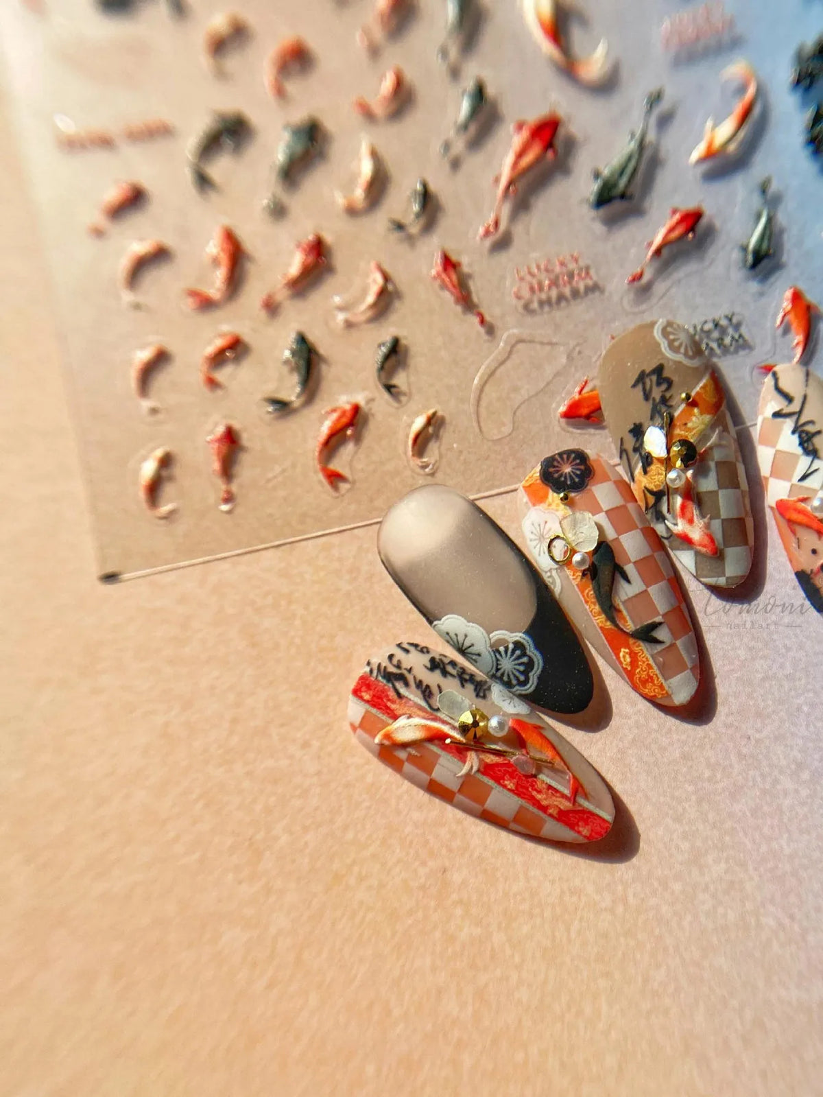 5D Kawaii Koi Carp Nail Stickers | Embossed Slider Decals Nail Art Stickers QXL
