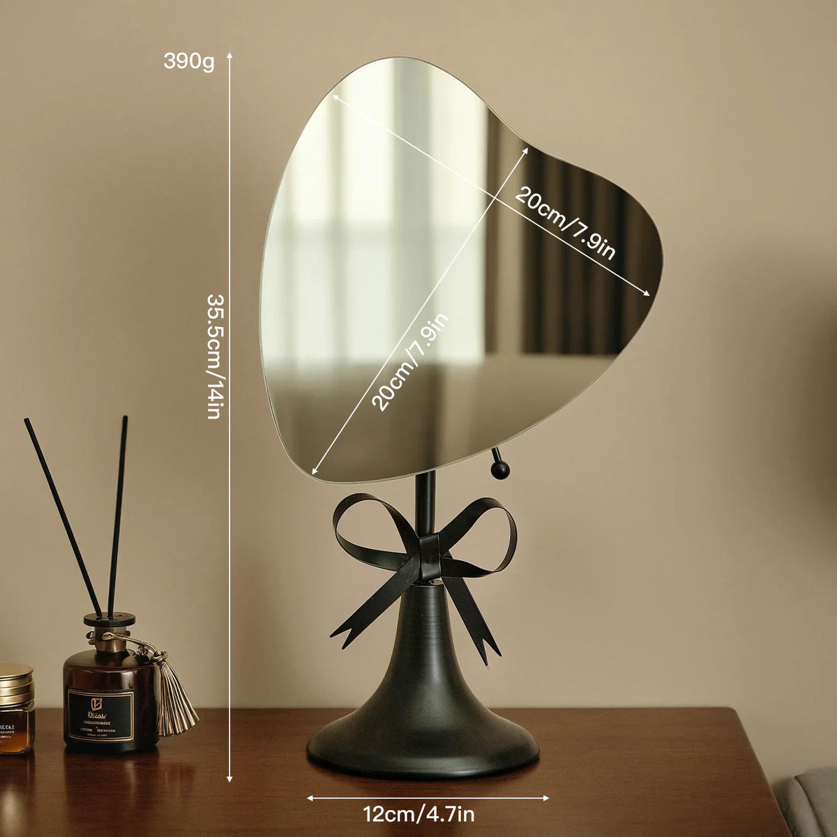 Heart-Shaped Metal Freestanding Makeup Mirror | Vanity Decor Freestanding Makeup Mirror QXL black