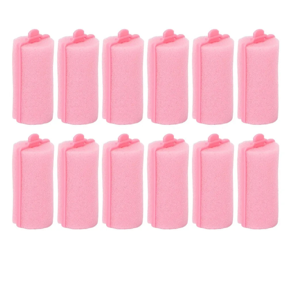 12-Pack Pink Foam Hair Rollers | No-Heat Curl Styling Set Foam Hair Rollers QXL A