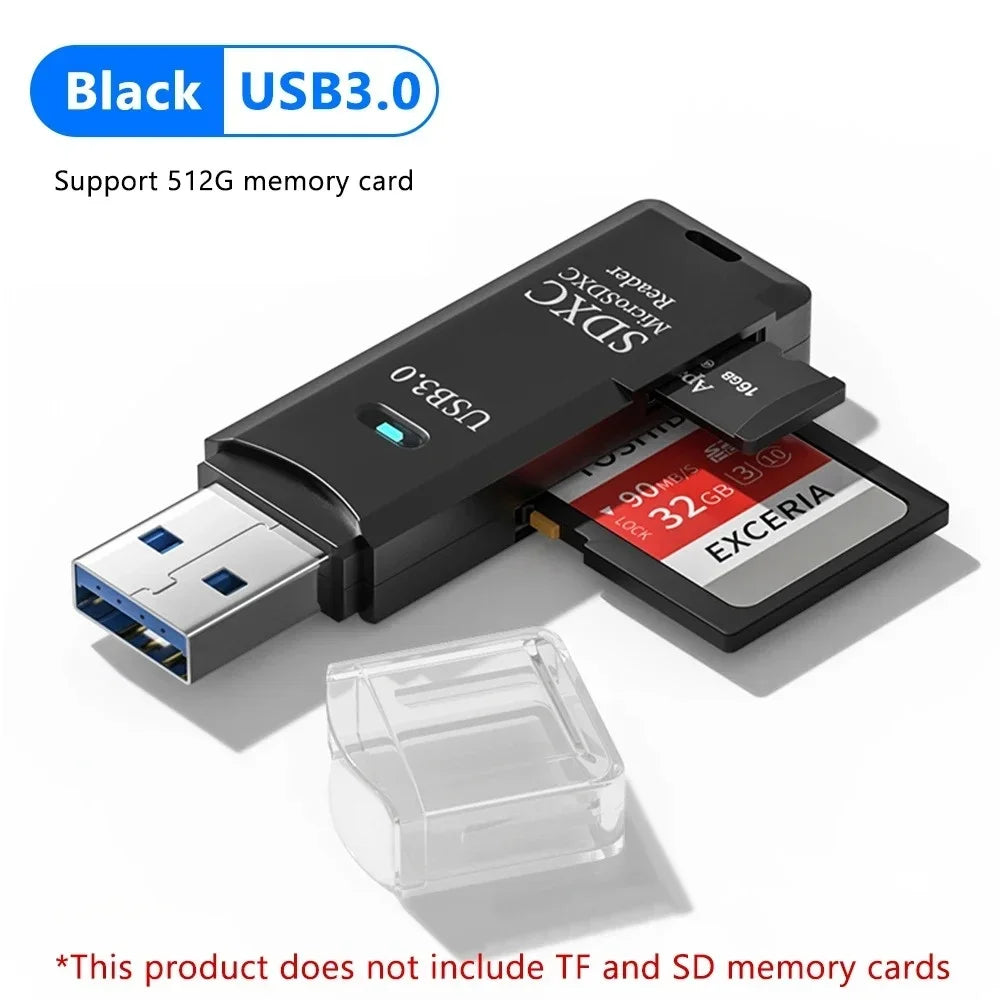 2-in-1 USB 3.0 SD & TF Memory Card Reader Adapter Memory Card Reader QXL USB3.0 Black