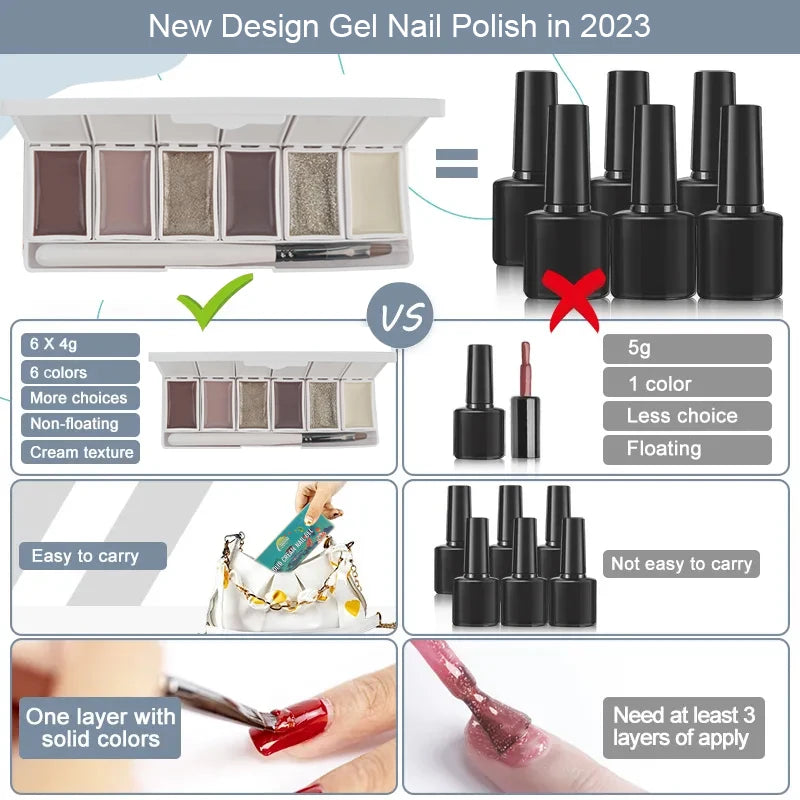 VERONNI 6-Color Solid Cream Gel Nail Polish Palette Kit Solid Gel Nail Polish QXL