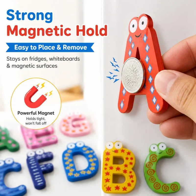 Magnetic Wooden ABC 123 Fridge Magnets for Kids | Learning Toy Educational Magnet Set QXL