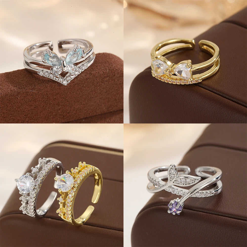 Double Layer Butterfly Mermaid Tail Crystal Ring | Adjustable Fashion Ring QXL