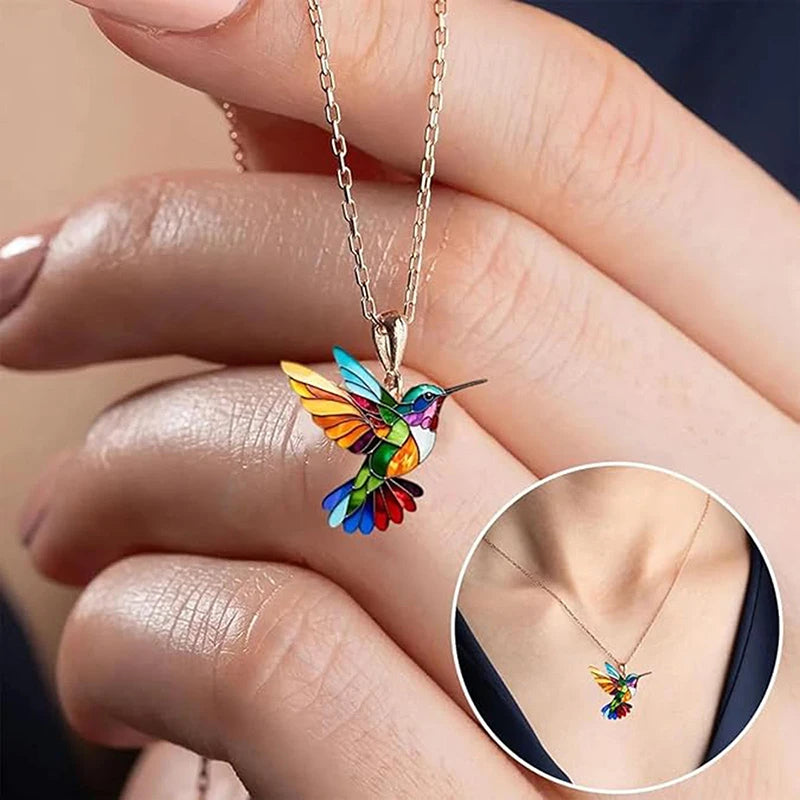 Colorful Hummingbird Pendant Necklace | Tin Alloy Gift for Women Pendant Necklace QXL