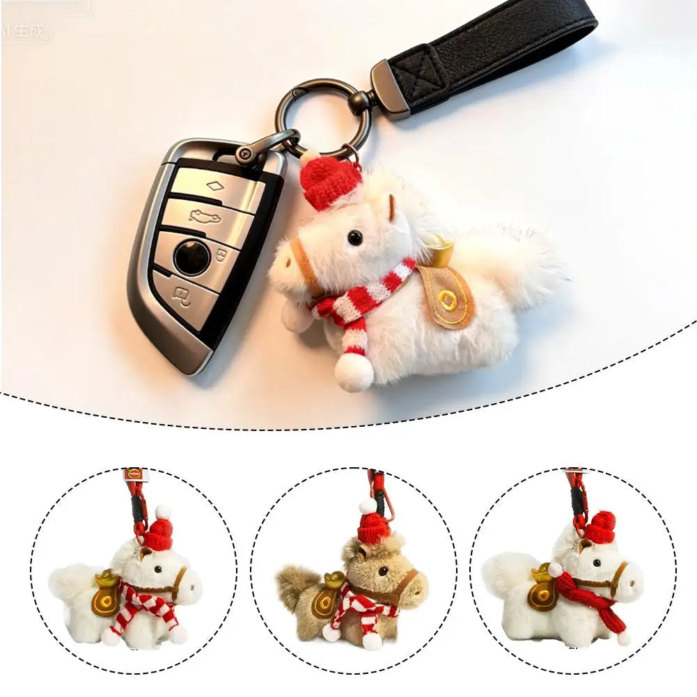 Plush Horse Keychain | Knit Hat Scarf Bag Charm Lucky Gift Plush Keychain Charm QXL