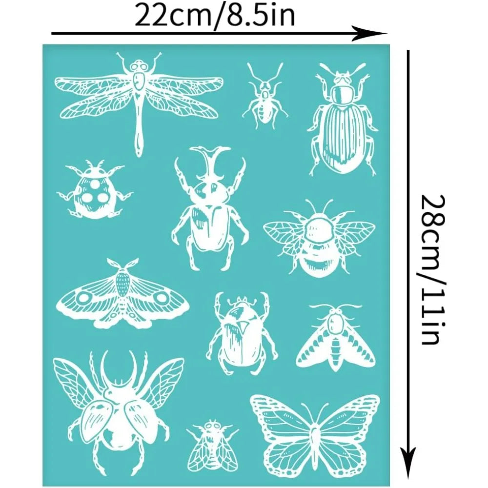 2-Pack Insect Silk Screen Stencils | Reusable 8.6x11" Craft Silk Screen Stencil QXL