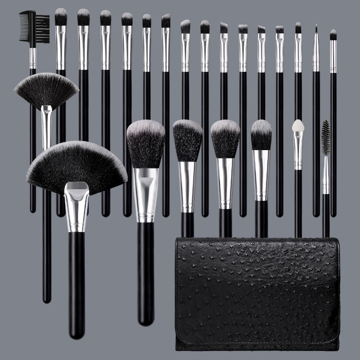 KOSSHOW 25-Pc Makeup Brush Set | Ombre Hair & PU Bag Makeup Brush Set QXL black