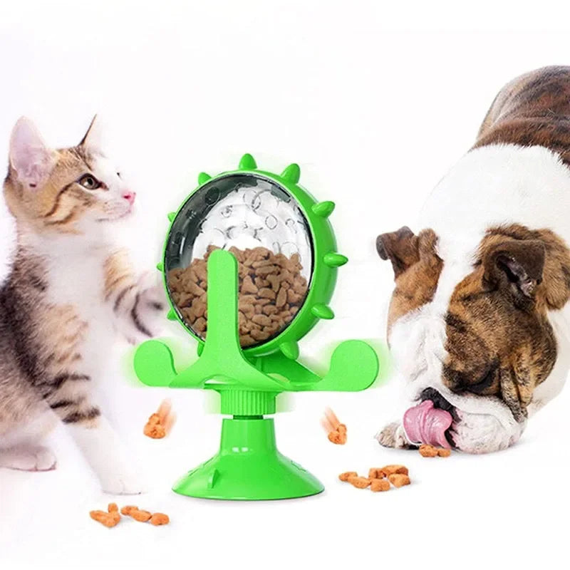 360° Rotating Windmill Pet Snack Dispenser & Slow Feeder Toy Pet Puzzle Feeder QXL
