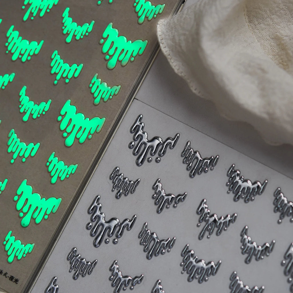 5D Glow in Dark Nail Stickers | Y2K Mirror French Decals Nail Art Stickers QXL