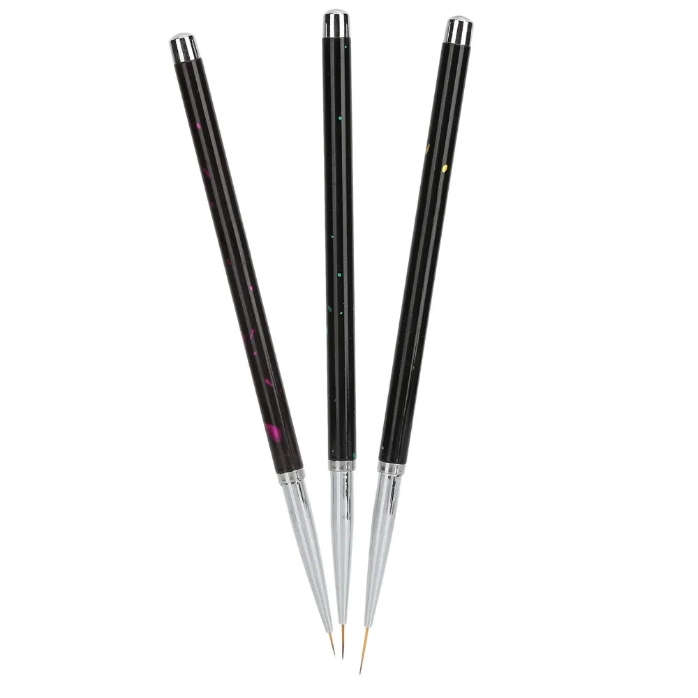 3-Piece Nail Art Liner Brush Set | Alloy Handle & Nylon Hair Nail Art Liner Brush QXL