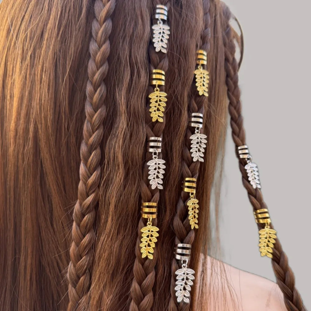 10-Pack Hollow Leaf Dreadlock Beads Hair Hoops – Gold & Silver Dreadlock Hair Beads QXL