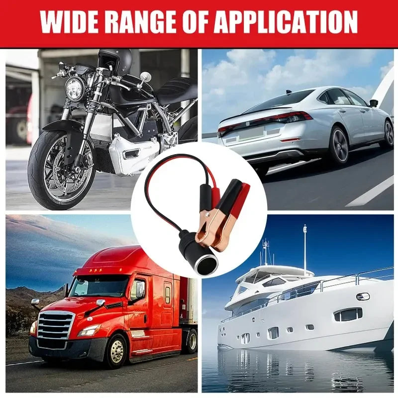 12V Cigarette Lighter Socket Adapter with Alligator Clips Car Battery Adapter QXL