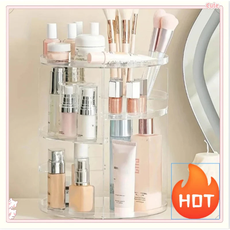 Clear 360° Rotating Makeup Organizer | Countertop Cosmetic Shelf Makeup Organizer QXL