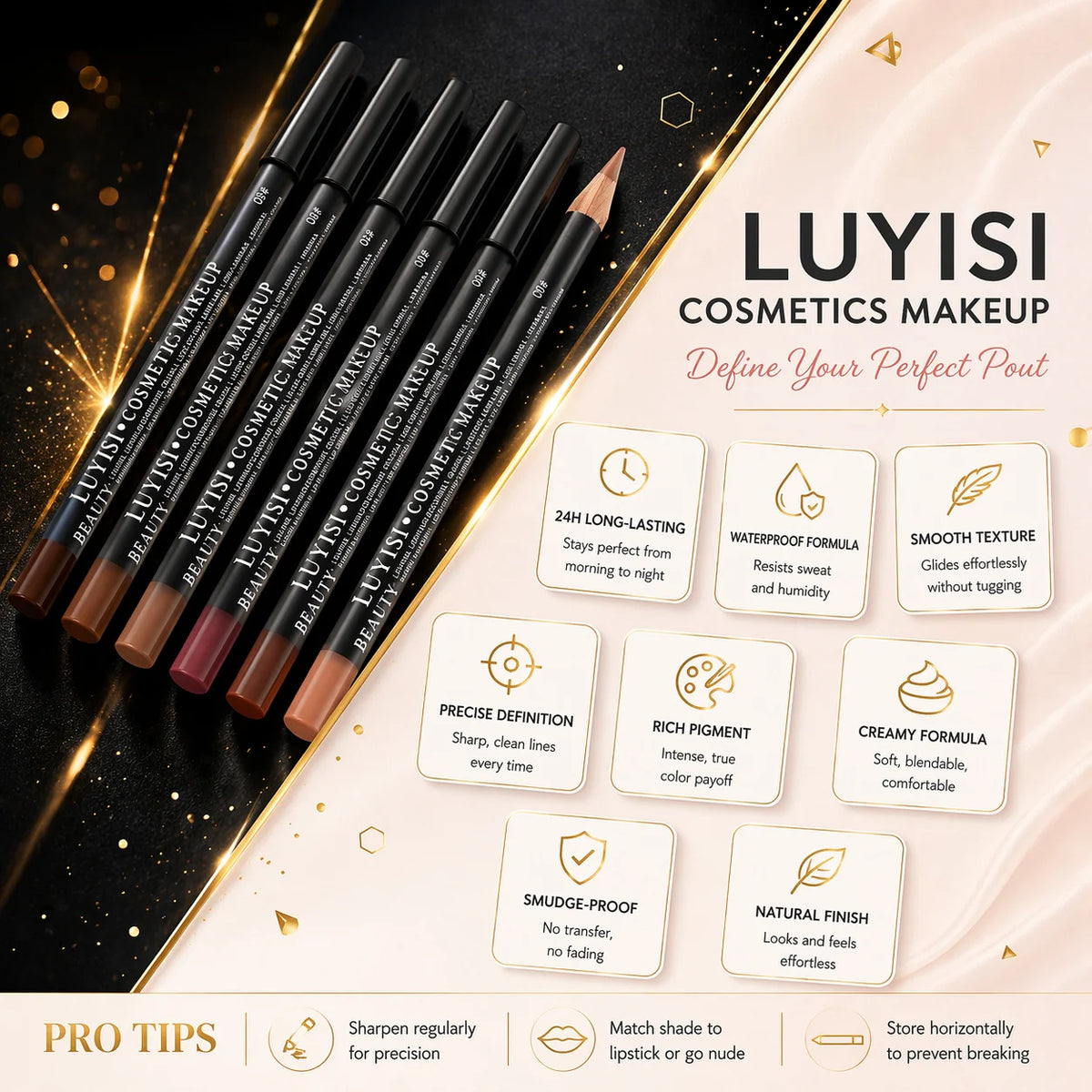 3-Pack Matte Velvet Lip Liner Set | Waterproof High-Pigment Lip Liner Set QXL