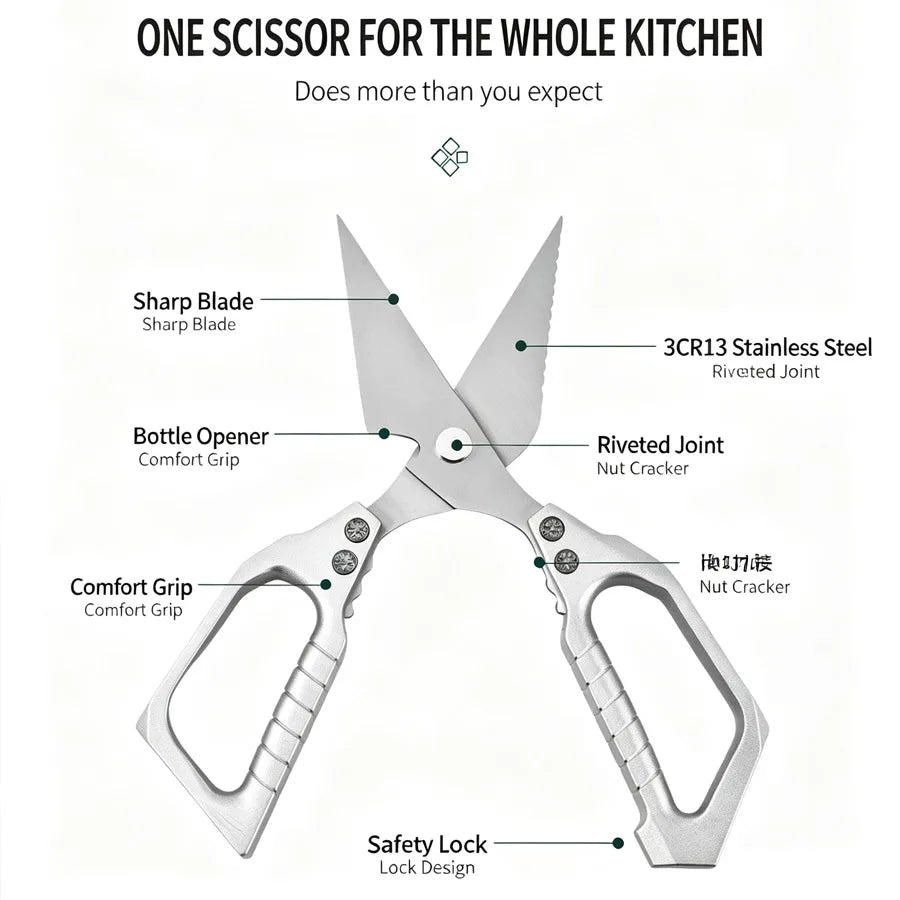 Multifunctional Kitchen Scissors | Bone Cutter & Bottle Opener Kitchen Scissors QXL