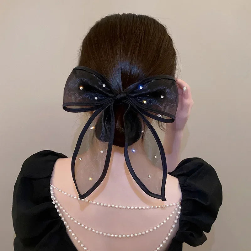 Black Glitter Bow Hair Clips | Korean Fashion Barrettes Bow Hair Clip QXL
