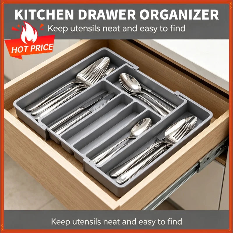 Adjustable Drawer Organizer – Expandable Flatware & Utensil Tray Drawer Organizer Tray QXL