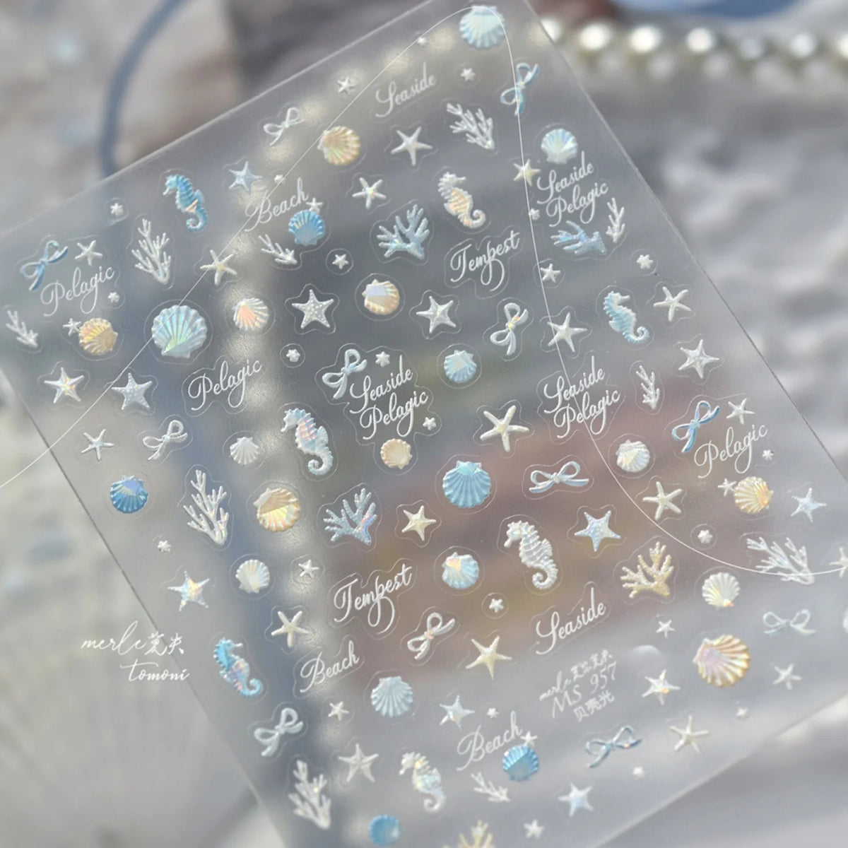 5D Ocean Nail Stickers – Iridescent Shell Starfish Seahorse Nail Art Stickers QXL