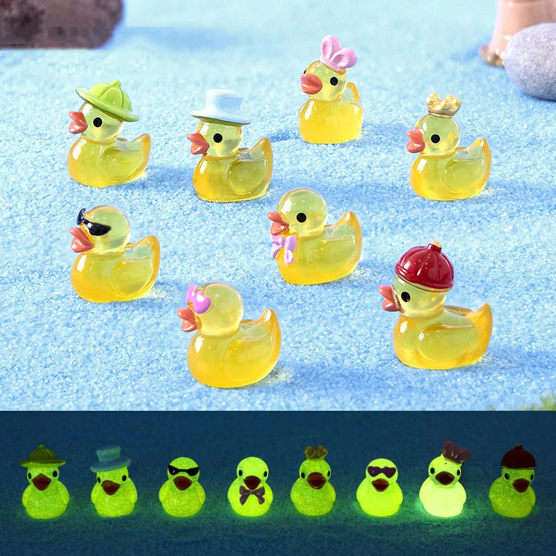 8-Pack Glow-in-the-Dark Mini Duck Figurines | Resin Miniatures Miniature Figurines QXL Default Title