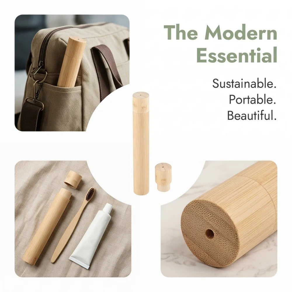 Bamboo Toothbrush Travel Case | Eco-Friendly Holder with Lid Toothbrush Travel Case QXL