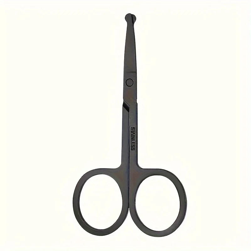 Stainless Steel Beard & Facial Hair Scissors – Round Safety Tip Grooming Scissors QXL 1pcsBlack