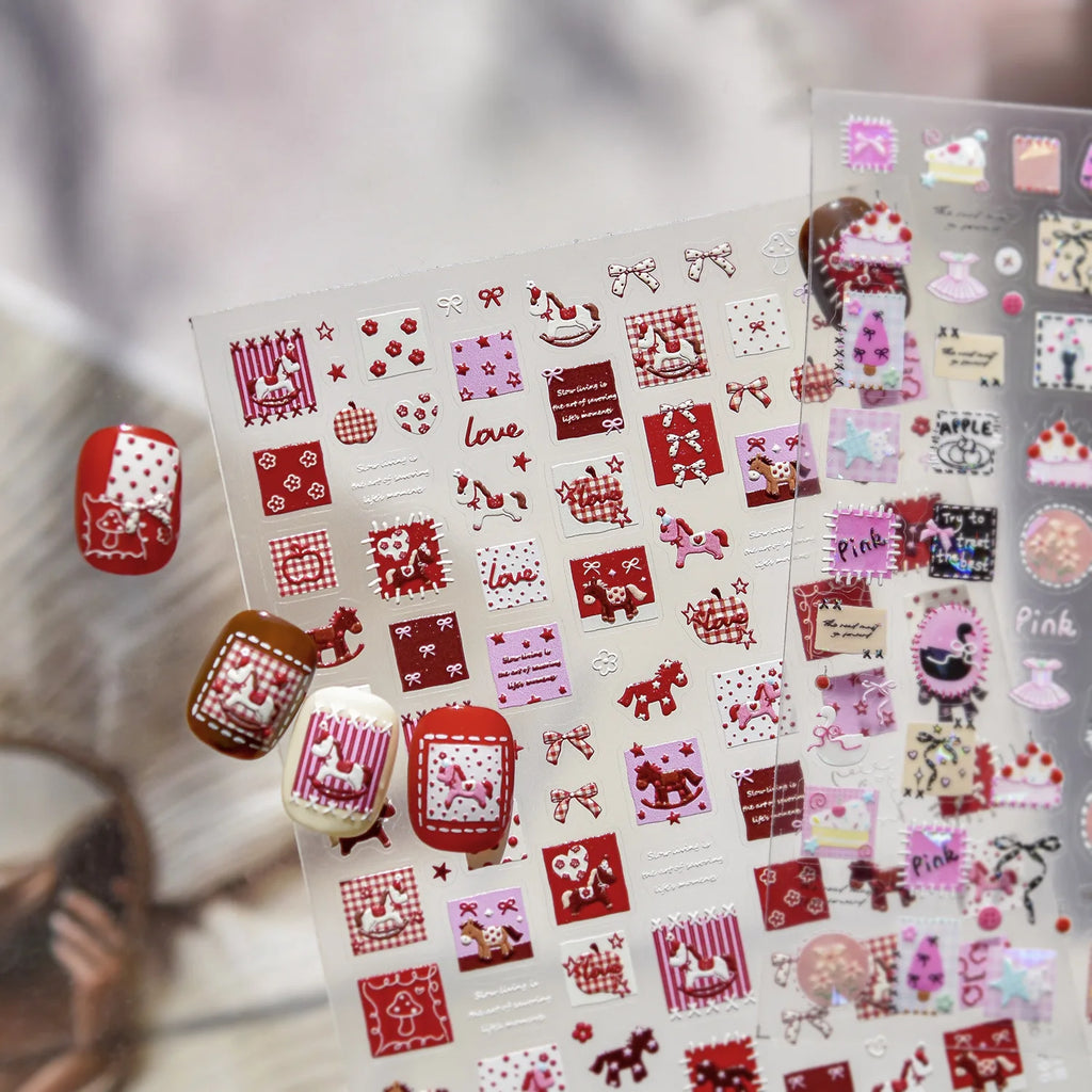 5D Vintage Nail Stickers – Checkered Heart Polka Dot Decals Nail Art Stickers QXL
