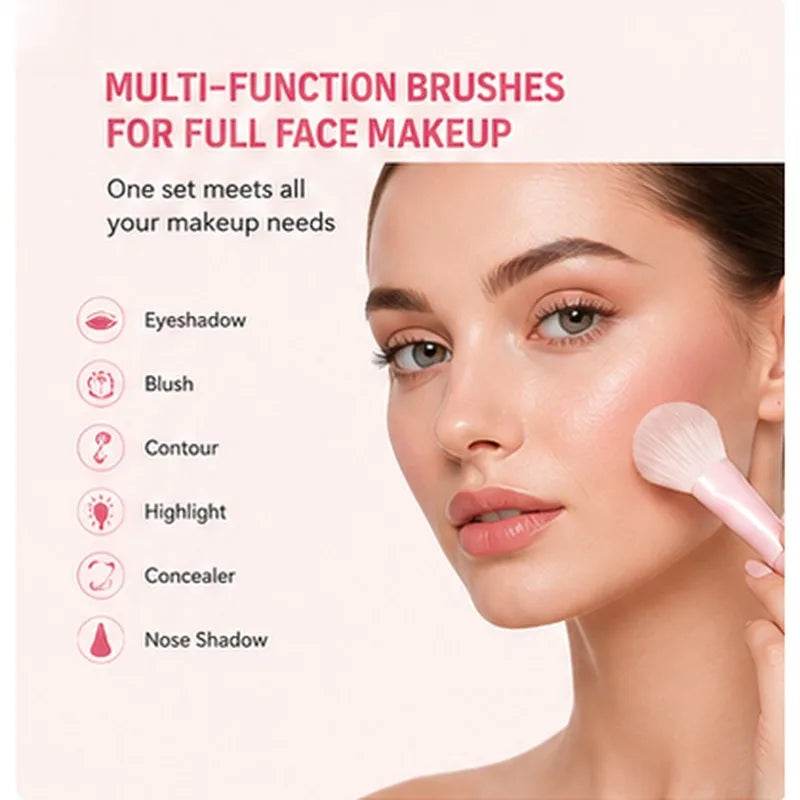 Pink Makeup Brush Set 5–13Pc | Soft Synthetic Bristles & Bag Makeup Brush Set QXL