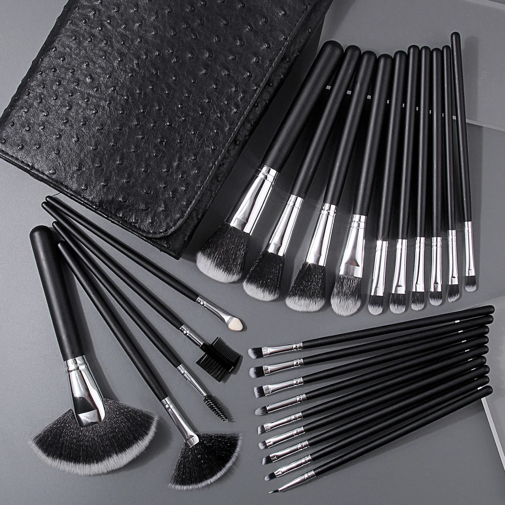 KOSSHOW 25-Pc Makeup Brush Set | Ombre Hair & PU Bag Makeup Brush Set QXL