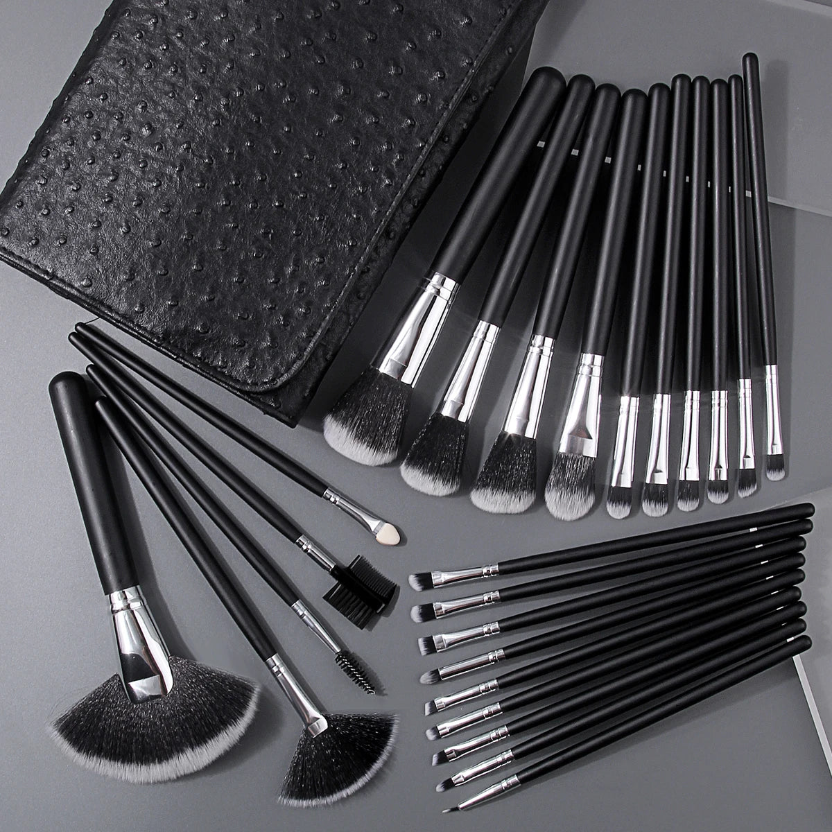 KOSSHOW 25-Pc Makeup Brush Set | Ombre Hair & PU Bag Makeup Brush Set QXL
