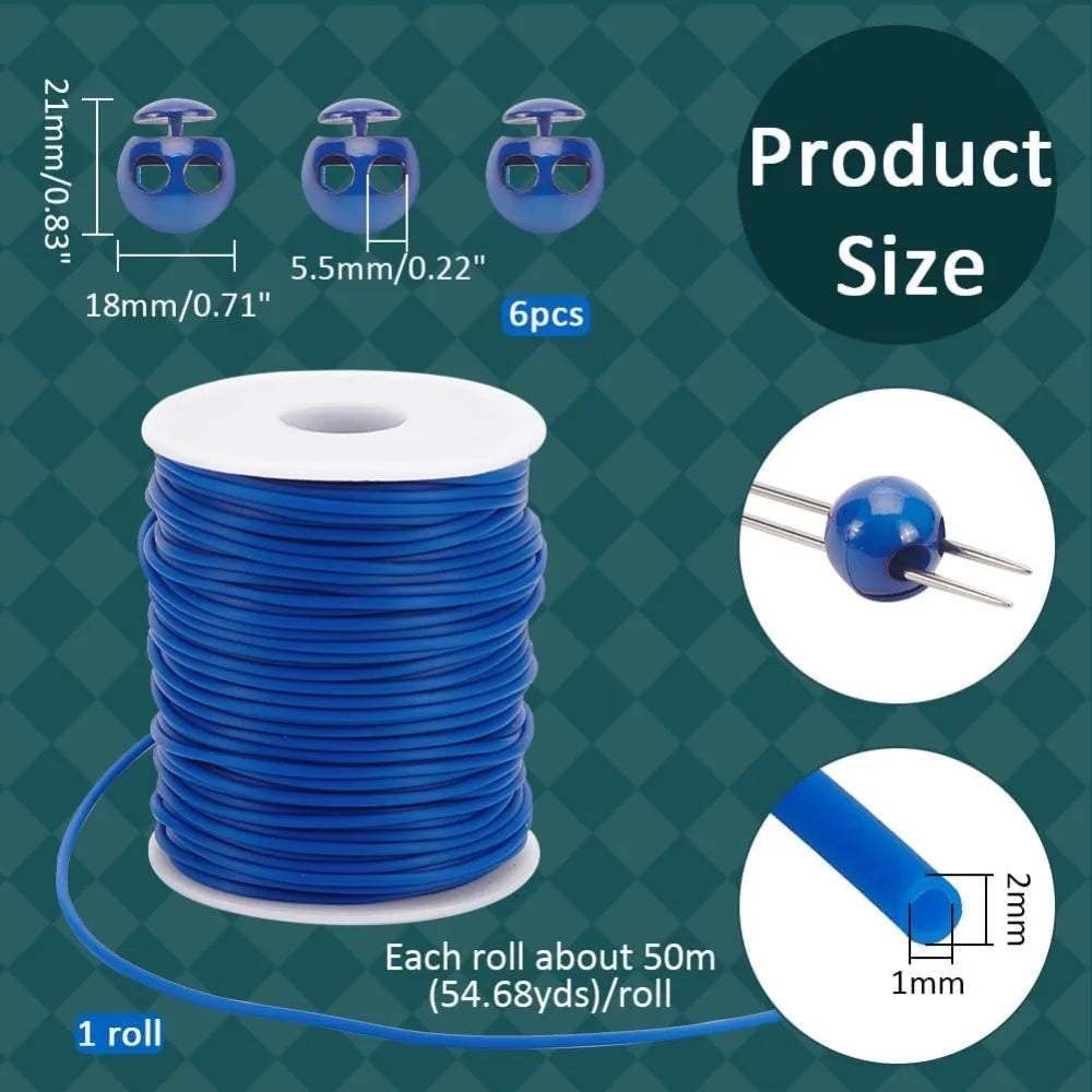 55-Yard 2mm Hollow Rubber Cord & 6 Cord Locks | Craft Kit Craft Cord Set QXL