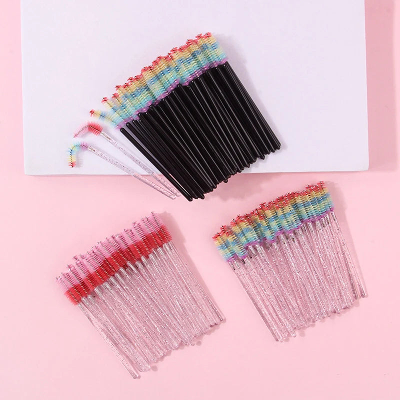 50-Pack Colored Mascara Wands & Bendable Brow Brush Combs Disposable Mascara Wands QXL
