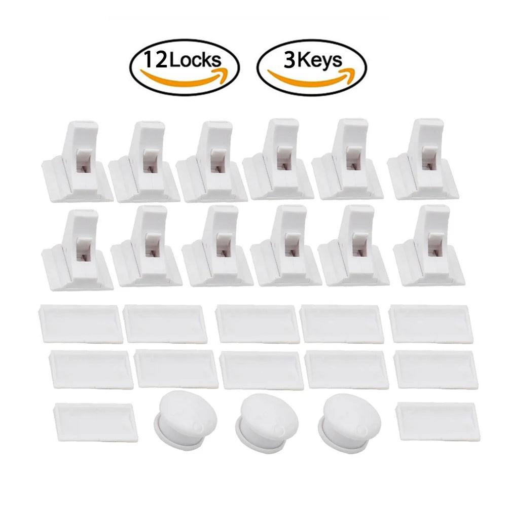 Magnetic Baby Safety Cabinet Locks – 12+3 Pc Child Lock Set Baby Safety Locks QXL A61 12 Locks 3 Keys