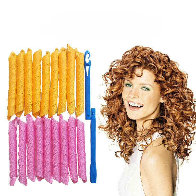 18-Pc Heatless Spiral Hair Curler Set | DIY Wave Rollers Heatless Hair Curlers QXL