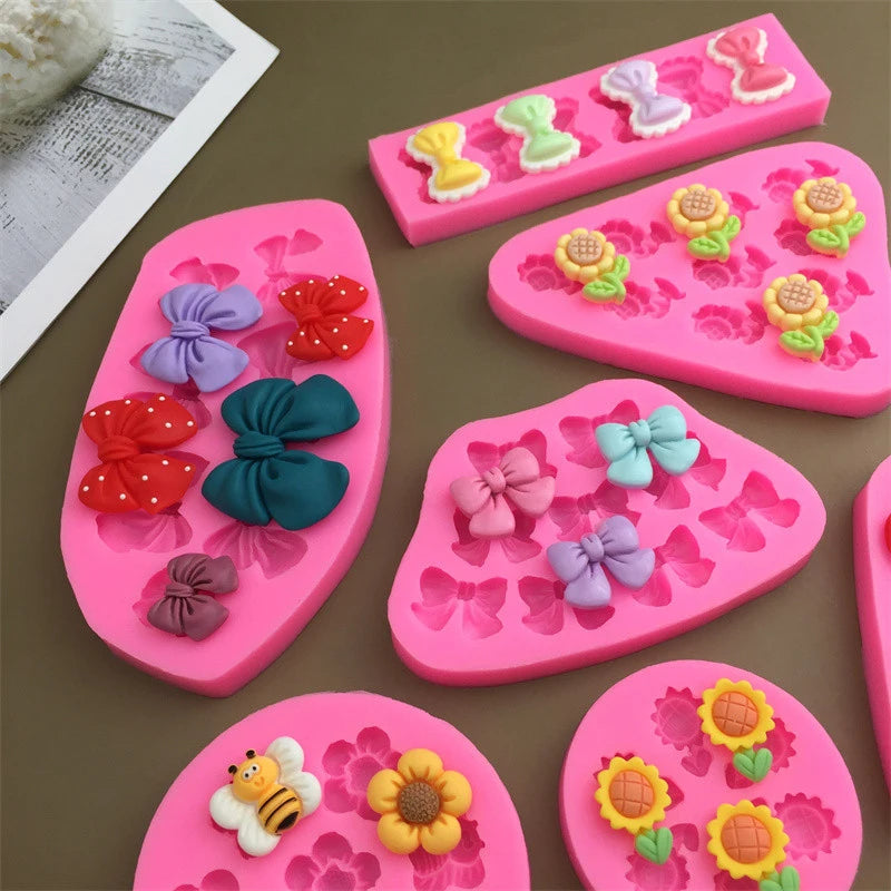 Cartoon Flowers Bow Bee Fondant Silicone Mold | Cake Decor Fondant Silicone Mold QXL