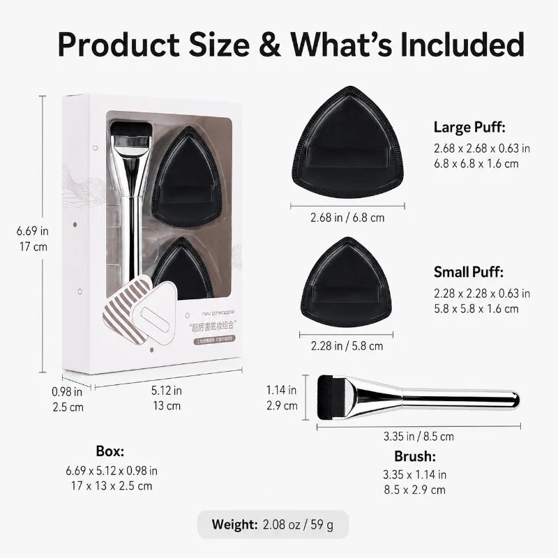Triangle Makeup Puff & Foundation Brush Set – 3-Piece Makeup Sponge & Brush Set QXL