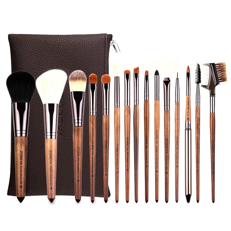 Zoreya 15-Piece Nylon Makeup Brush Set | Wood Handles Makeup Brush Set QXL