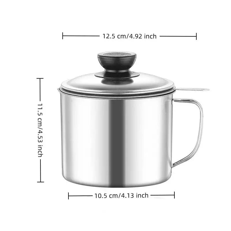 Stainless Steel Oil Strainer Pot with Filter, Lid & Base Oil Strainer Pot QXL