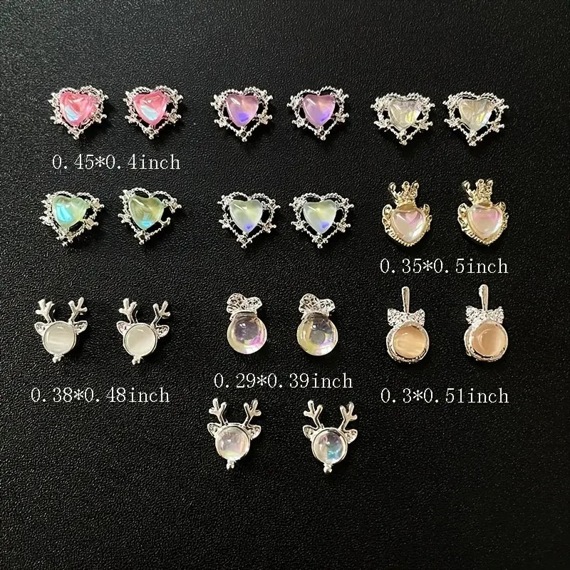 5-Pack 3D Alloy Nail Art Charms | Heart, Elk & Lollipop Nail Art Charms QXL