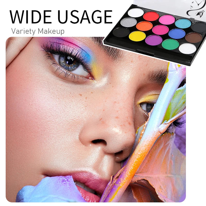 15-Color Body Face Paint Kit with Stencil & Brush | VERONNI Body & Face Paint Kit QXL