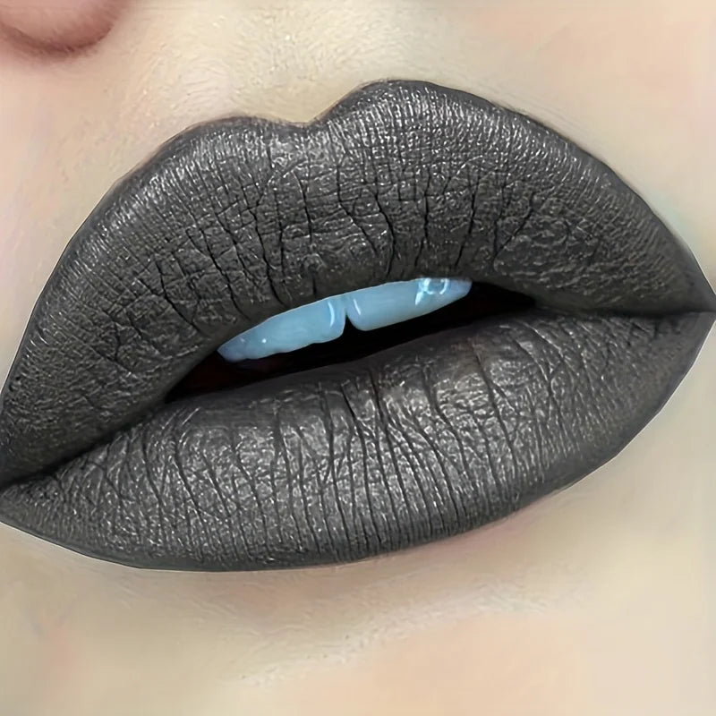 Matte Metallic Black Lipstick | Waterproof Long-Lasting Lip Color Metallic Matte Lipstick QXL